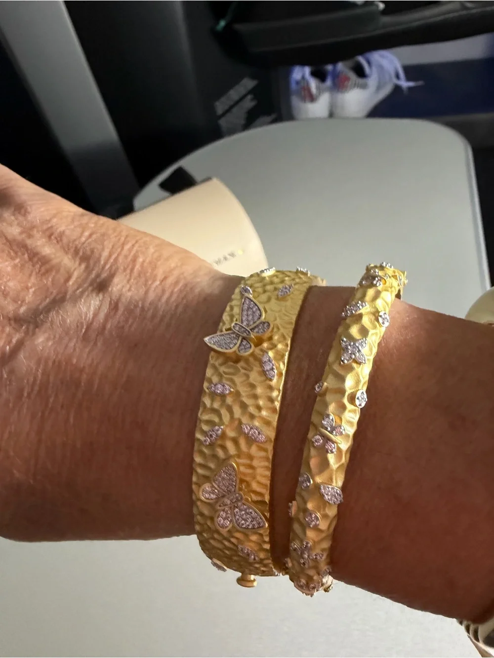 Frida Rothman Matte Gold over 925 Butterfly Bangle Bracelet with Crystal Accent